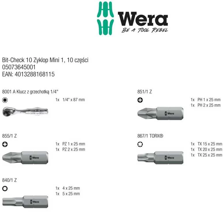 Antgalių rinkinys WERA Bit-Check BR9