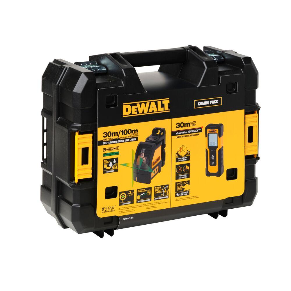skersinės linijos lazerių rinkinys su žaliu spinduliu, 20 m DW088CG + nuotolio ieškiklis iki 30 m DWHT77100, DEWALT [DW0887100-1]