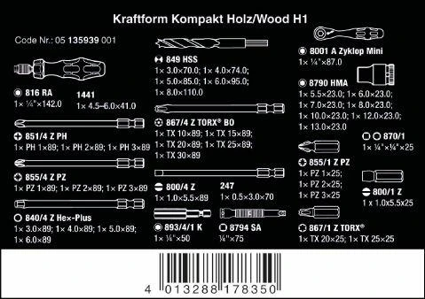 WERA Kraftform Kompakt H 1 Wood Bit-Check