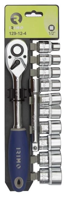 Terkšlės 1/2" ir galvučių rinkinys su prailgintoju 125mm.10-24mm, 12 vnt Irimo
