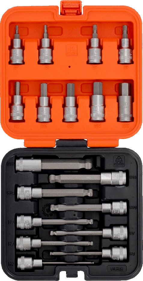 komplektas nasadek su końcówkami imbus, 1/2", 4-17mm, 18 vnt. BAHCO [S18HEX]