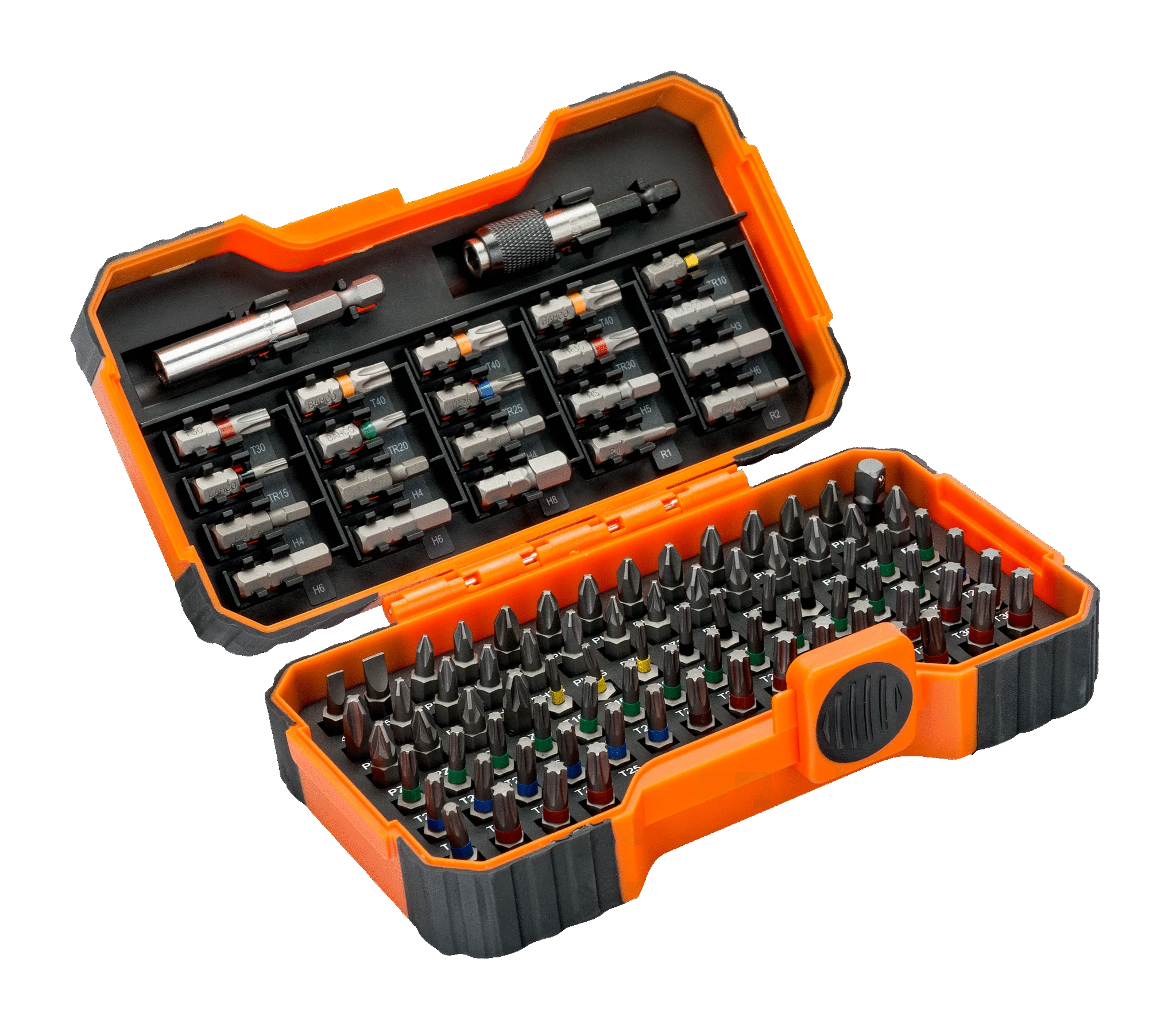 Bahco Antgalių rinkinys 1/4"x25mm 100vnt su 2 aut.magn.laikikliu PH,PH2G,PZ,SL,Hex,TORX,TORX TR,R
