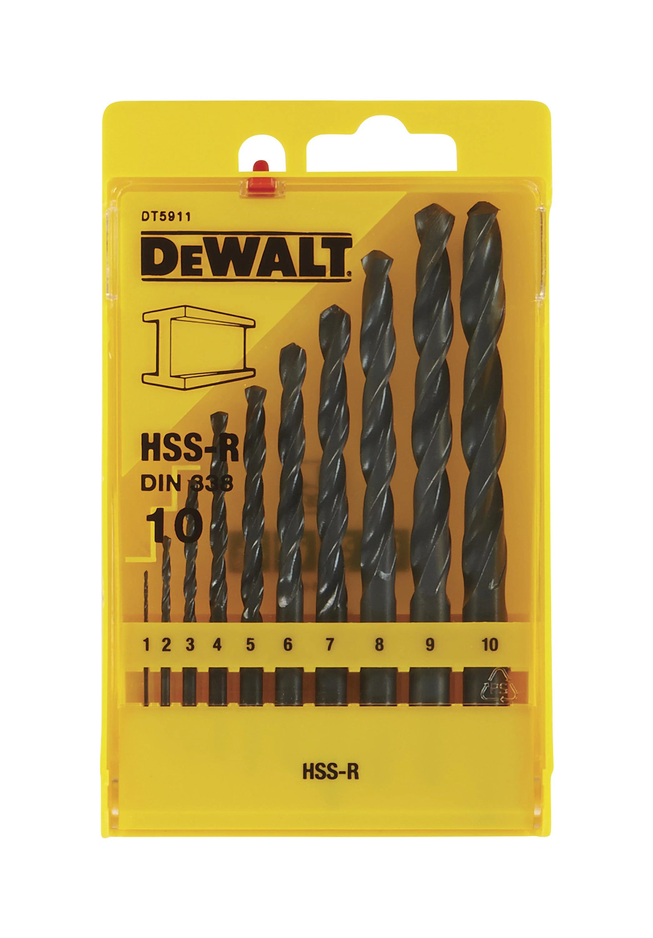 Dewalt grąžtų metalui rinkinys HSS-R 10vnt. 1-10mm DT5911-QZ