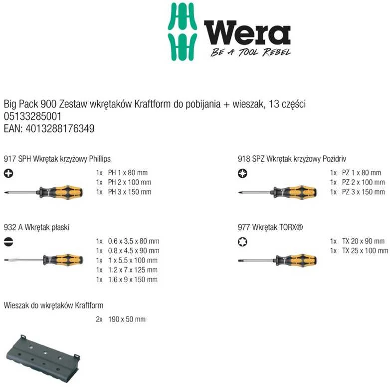Atsuktuvų komplektas Wera Big Pack 900; 11 vnt.