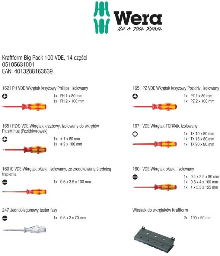 Atsuktuvų rinkinys WERA Big Pack 100/14 VDE