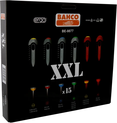 rinkinyje 15 vnt. ERGO atsuktuvai tiesiems, Phillips, Pozidriv ir TORX varžtai, BAHCO [BE-9877]