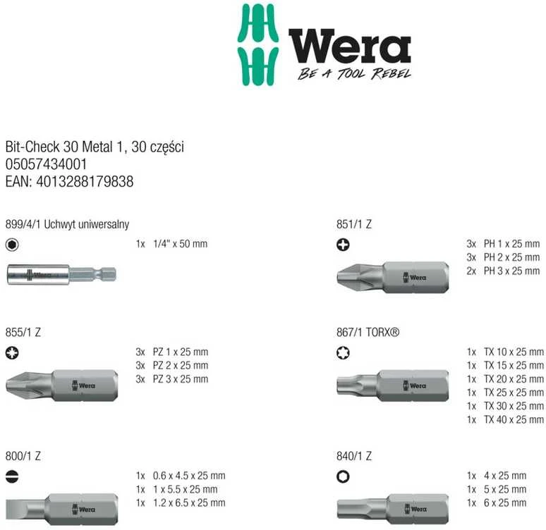 Sukimo antgalių rinkinys WERA 30 Metal 1