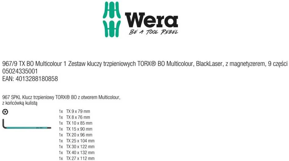 Wera L-formos raktų rinkinys, daugiaspalvis, TORX varžtams BlackLaser