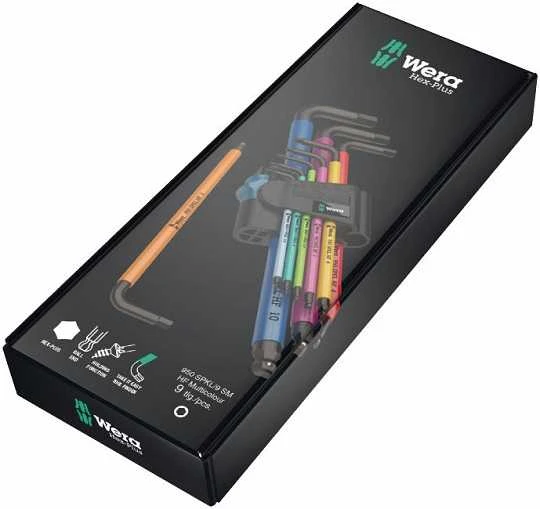 Šešiakampių L-formos raktų komplektas WERA Hex-Plus, 1,5-10 mm, HEX tipo, suapvalintu galu, spalvoti, su prilaikymu, 9 vnt.