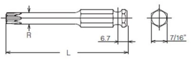 7/16 colio antgalis TORX varžtams su lizdine galvute, T50/150 mm, KOKEN [183T-150 T50]
