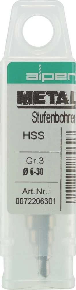 HSS žingsninis grąžtas metalui 6,0–30,0 mm, Alpen [0072200630100]