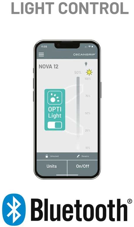 Darbo lempa LED NOVA 12, 12000lm, Bluetooth IK07/IP67 + 3m stovas, Scangrip