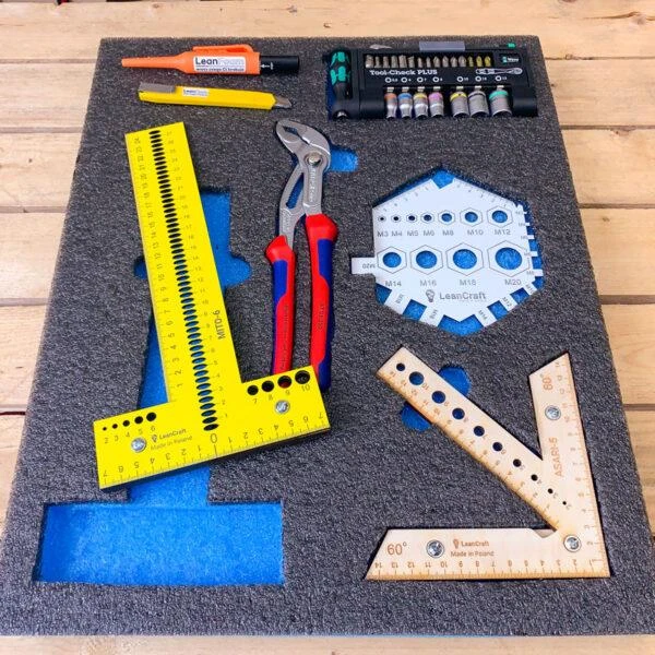 LeanFoam įrankių putplastis, šešėlinė lenta 58x48 cm grafito mėlyna LeanCraft [LF-AB-48/58] stalčiams ir vežimėliams
