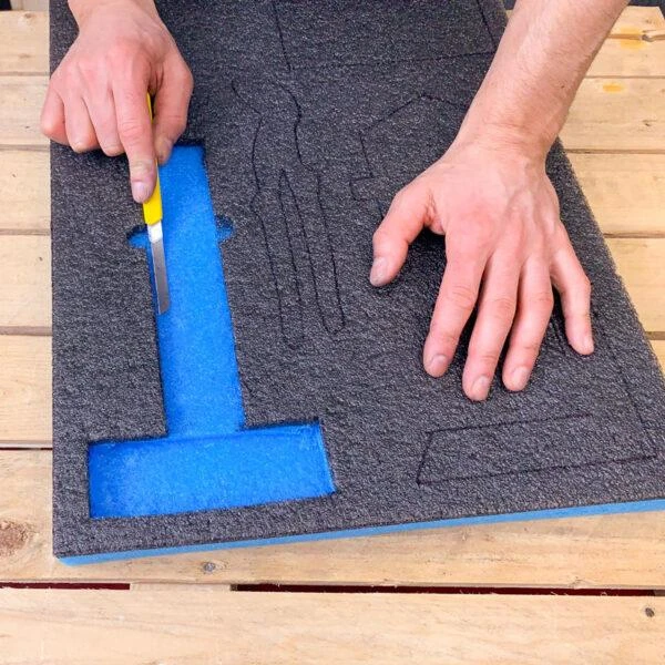 LeanFoam įrankių putplastis, šešėlinė lenta 58x48 cm grafito mėlyna LeanCraft [LF-AB-48/58] stalčiams ir vežimėliams