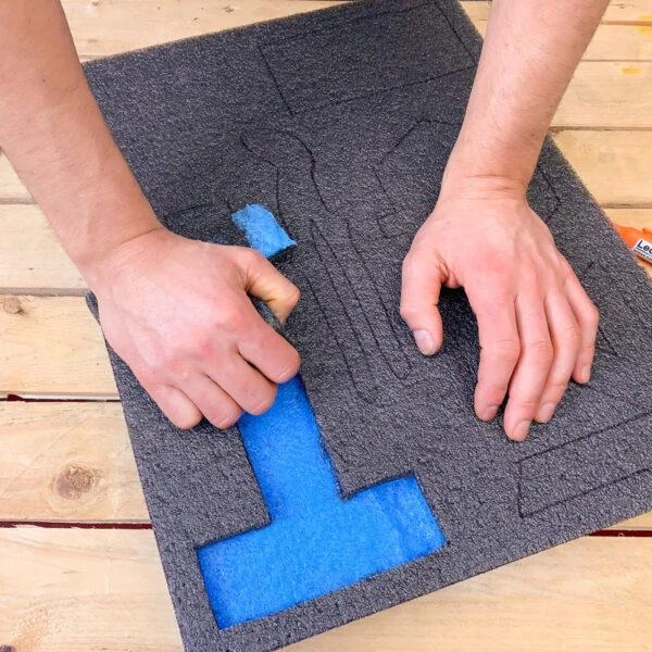 LeanFoam įrankių putplastis, šešėlinė lenta 58x48 cm grafito mėlyna LeanCraft [LF-AB-48/58] stalčiams ir vežimėliams