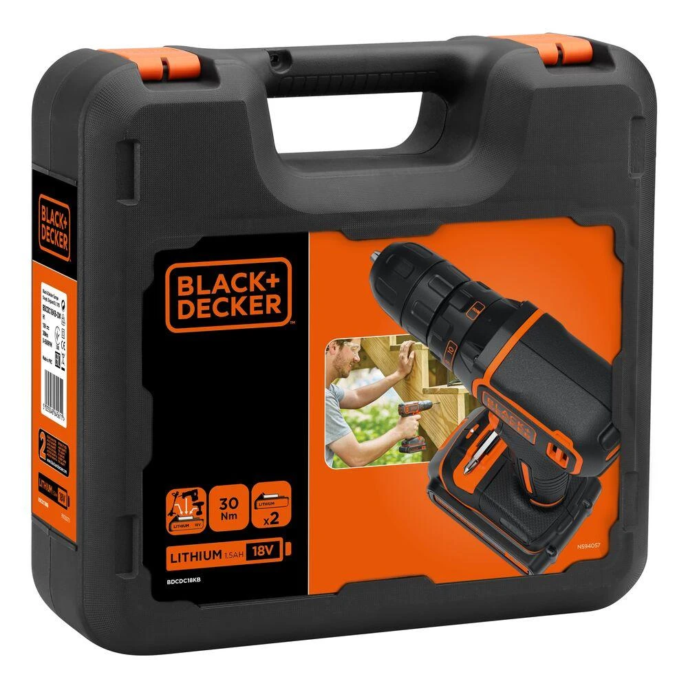Black & Decker Juodas & Decker Smūginis suktuvas-gręžtuvas Juodas & Decker BDCDC18K-QW; 18 V; 1x1,5 Ah akum.