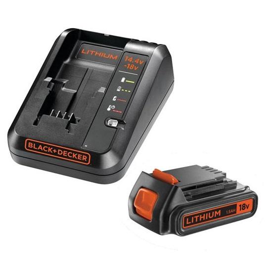 Akumuliatorių kroviklis 1Amp+18V 1,5Ah Li ion akumuliatorius, Black+Decker