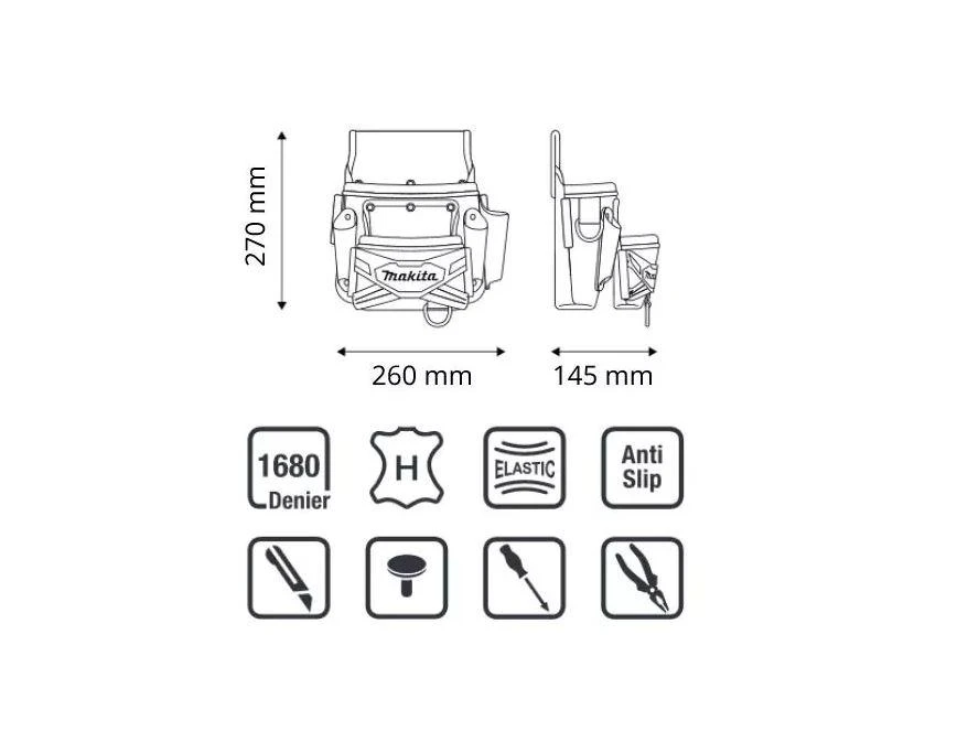 Makita 2-jų kišenių dėklas tvirtinimo detalėms. Kabinimui prie diržo. E-15198