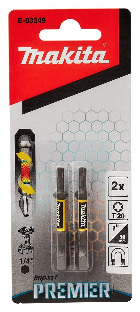 Makita Torsion sukimo antgalis (E-form), T20-50mm, 2vnt. Impact Premier E-03349 T20 • 50 mm • 1/4" • 2 vnt