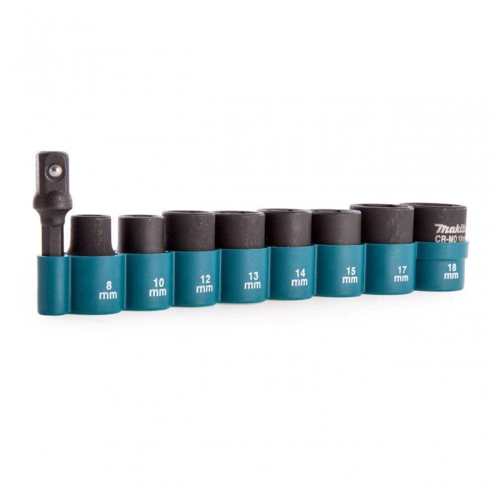 Makita B-54651 Sukimo antgalių komplektas 9 vnt. 3/8" (adapter 1/4",8,10,12,13,14,15,17,18), CR-MO
