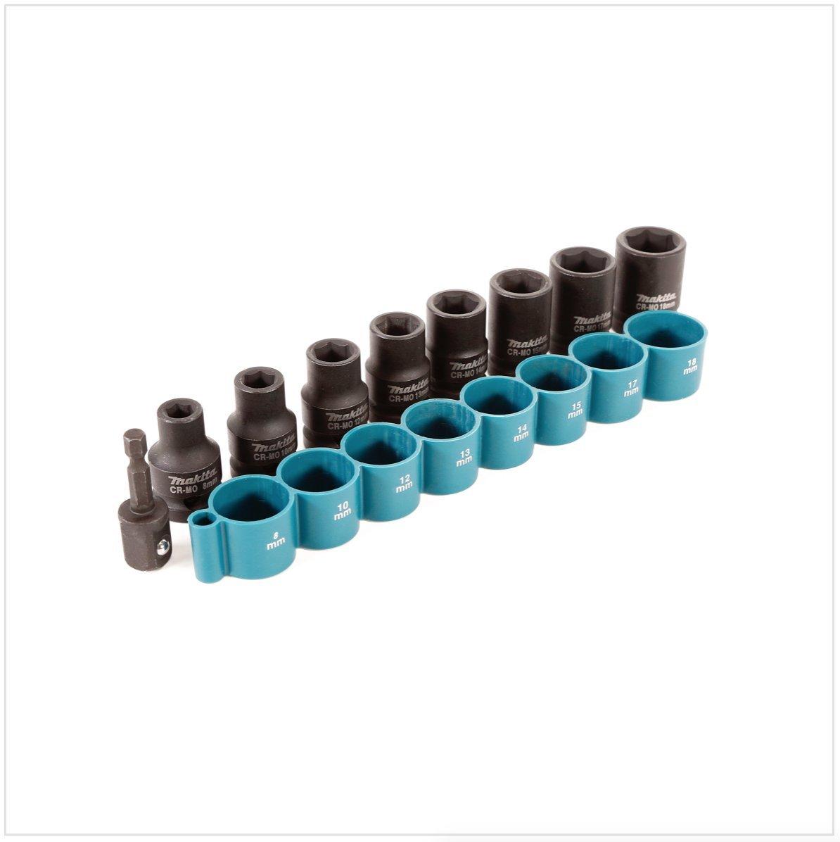 Makita B-54651 Sukimo antgalių komplektas 9 vnt. 3/8" (adapter 1/4",8,10,12,13,14,15,17,18), CR-MO