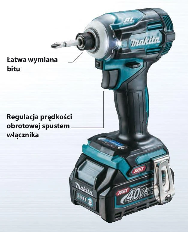 Makita TD001GM201 Smūginis suktuvas XGT, 1/4", 220Nm, bešepetėlinis variklis, 2X4,0Ah, greitasis kroviklis; MAKPAC lagaminas