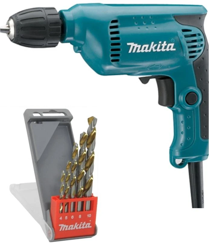 Makita 6413 Gręžtuvas, 450 W, 0-3400 min-1, ranka užveržiamas griebtuvas 10 mm, 1,3kg