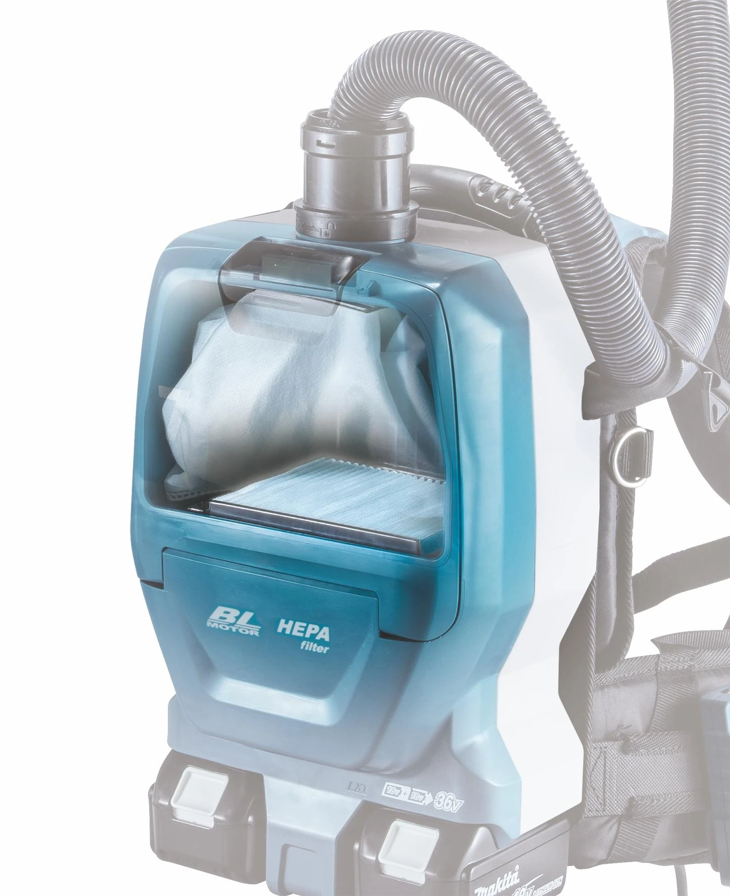 Makita DVC261ZX11 akumuliatorinis (kuprinė) dulkių siurblys (be kroviklio ir be akumuliatorių)