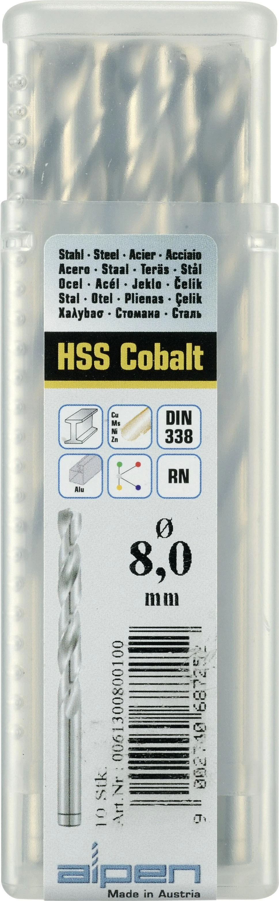 metalinis grąžtas, kobaltas 10,0 mm, HSS-Co ALPEN [0061301000100]