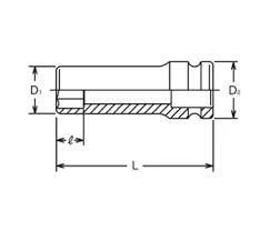 3/4" ilga šešiakampė smūginė galvutė KOKEN 19 mm