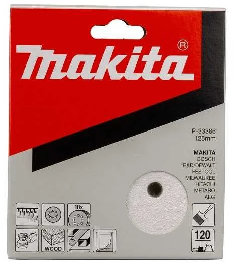 Velcro šlifavimo popierius, skersmuo 125 mm, 8 skylės, grūdėtumas 120, Makita [P-33386] 10 vnt.