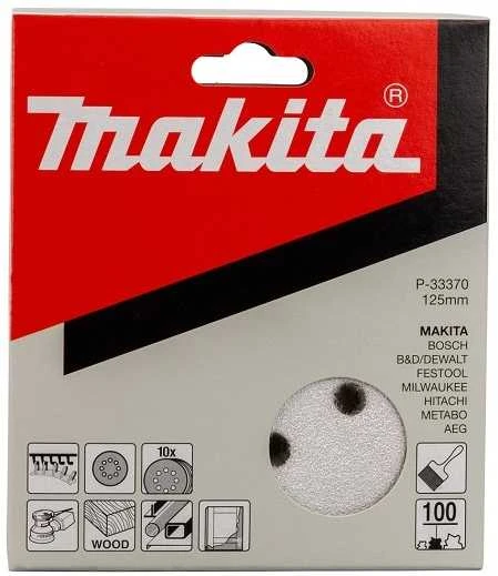 Velcro šlifavimo popierius, skersmuo 125 mm, 8 skylės, grūdėtumas 100, Makita [P-33370] 10 vnt.
