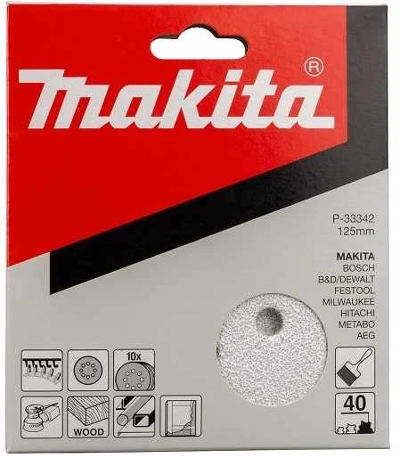 Velcro šlifavimo popierius, skersmuo 125 mm, 8 skylės, granuliacija 40, Makita [P-33342] 10 vnt.