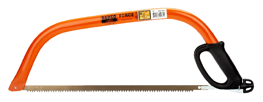 Bahco Profesionalus rėminis pjūklas ERGO FORCE 21" 530 mm. Geležtės įtempimas iki 120 kg. mm. Integruota rankena. Komplektuojamas su sausos medienos geležte.