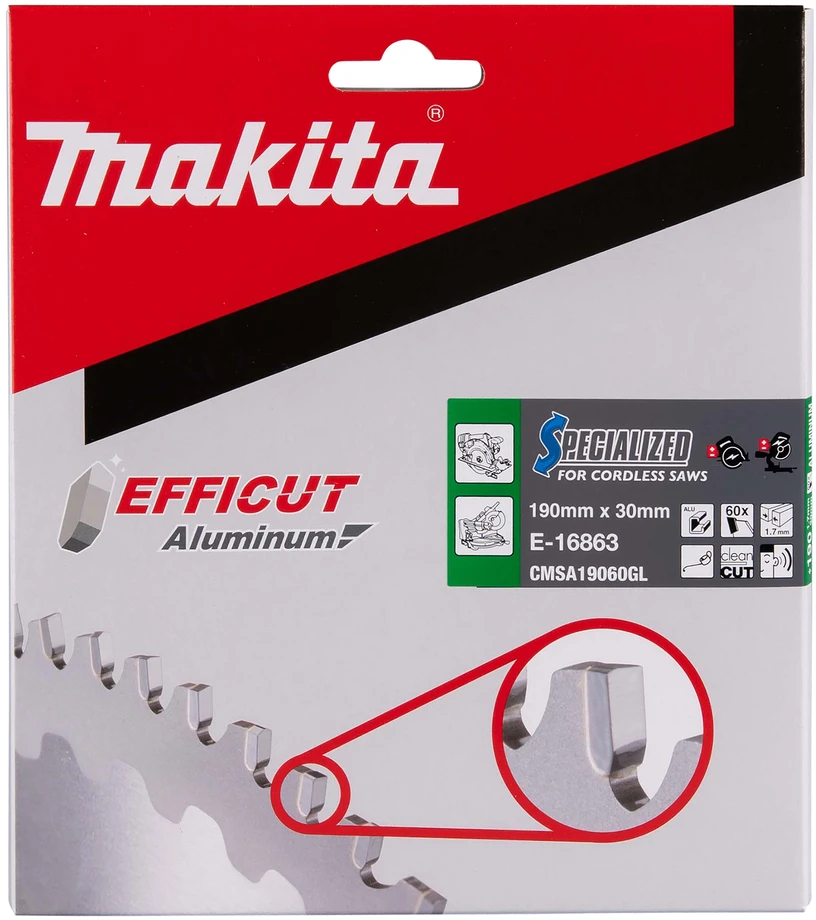 Makita T.C.T. pjovimo diskai aliuminiui, 190 x 30 mm, 60T, EFFICUT E-16863