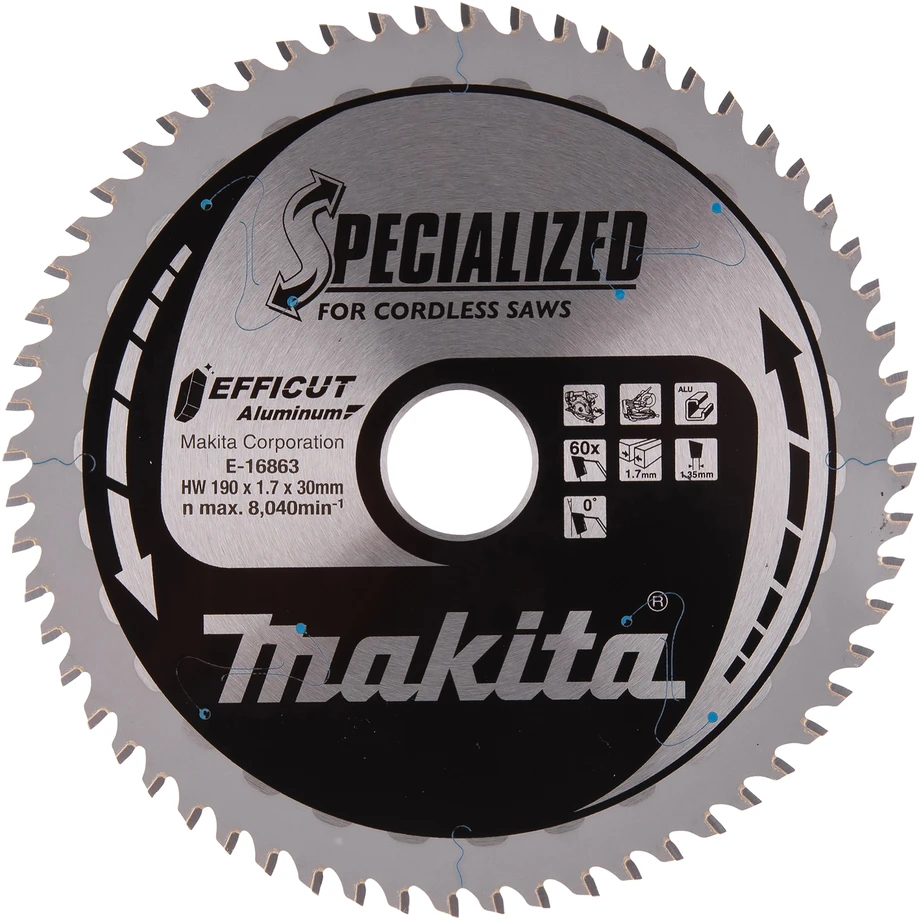 Makita T.C.T. pjovimo diskai aliuminiui, 190 x 30 mm, 60T, EFFICUT E-16863