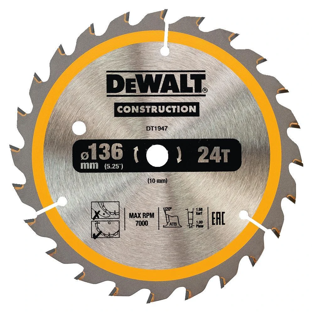 Pjovimo diskas DeWalt DT1947-QZ; 136x10 mm; Z24