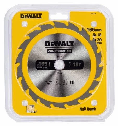 Pjovimo diskas DeWalt DT1933-QZ; 165x20 mm; Z18
