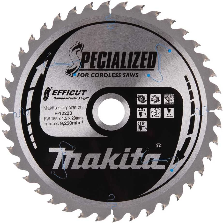 Makita T.C.T. pjūklas 165X1.5X20mm 15° T40 EFFICUT klijuotoms plokštėms E-12223