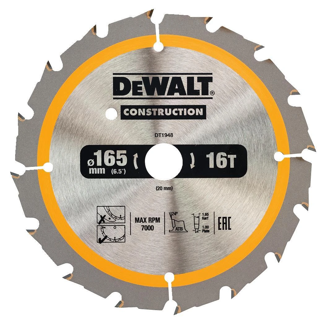 Pjovimo diskas medienai DeWalt; 165x1,86x20,0 mm; Z24; 20°
