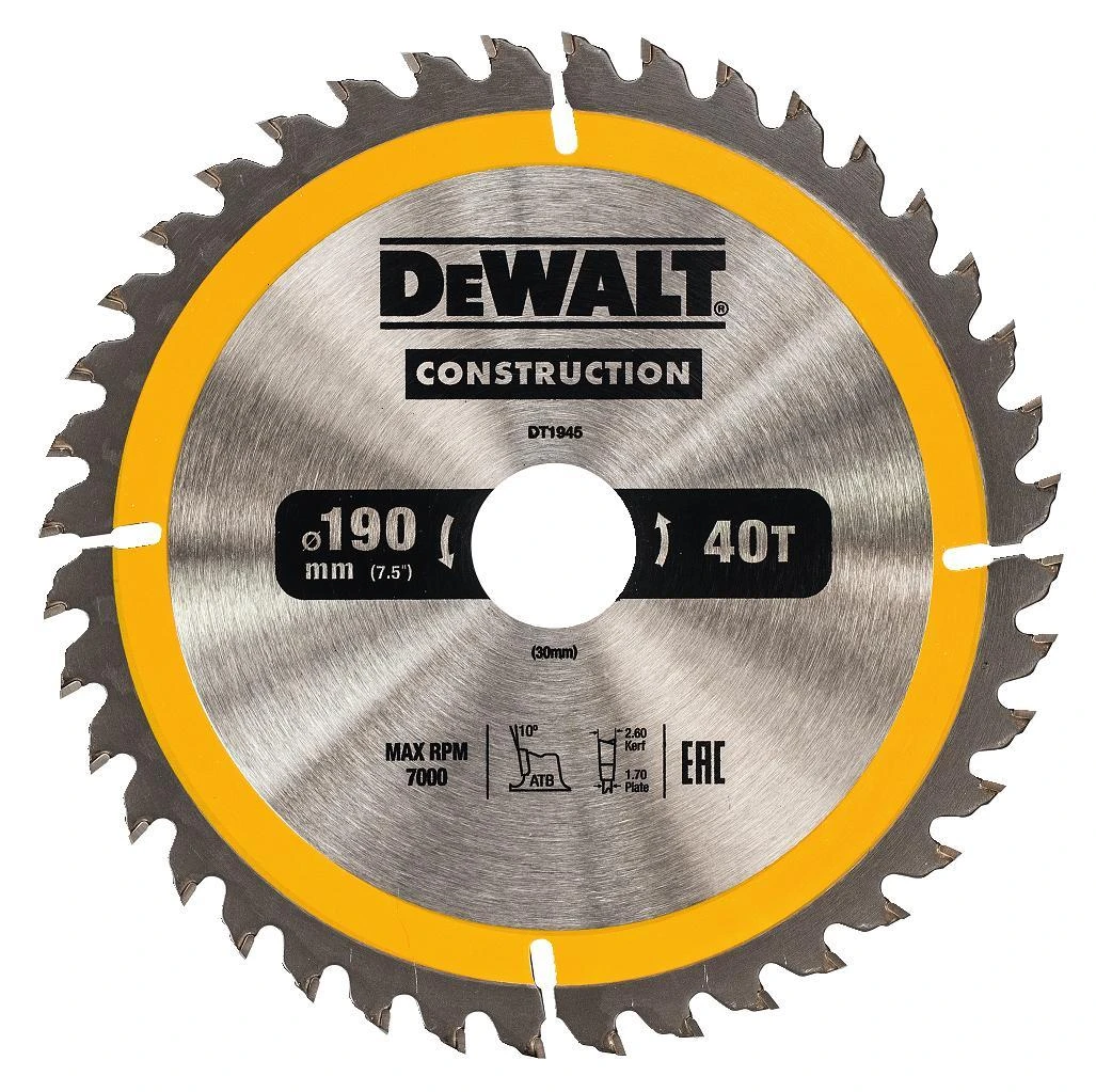 Pjovimo diskas medienai DeWalt Construction; 190x30 mm; Z40
