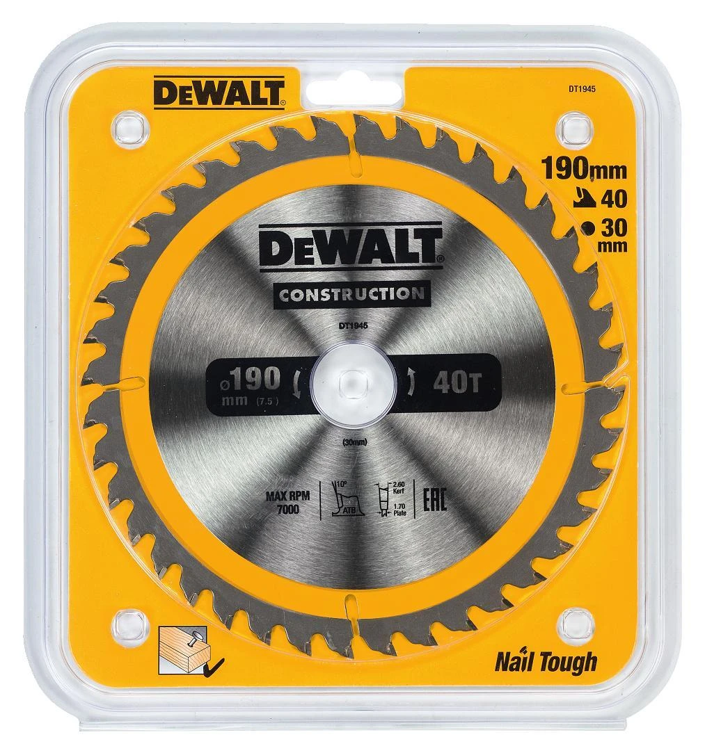 Pjovimo diskas medienai DeWalt Construction; 190x30 mm; Z40