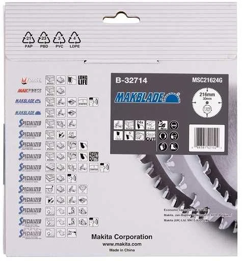 Pjūklas diskinis pjūklas medienai pjauti 216/30/2,4 mm, 24 dantys, MAKBLADE, Makita [B-32714]