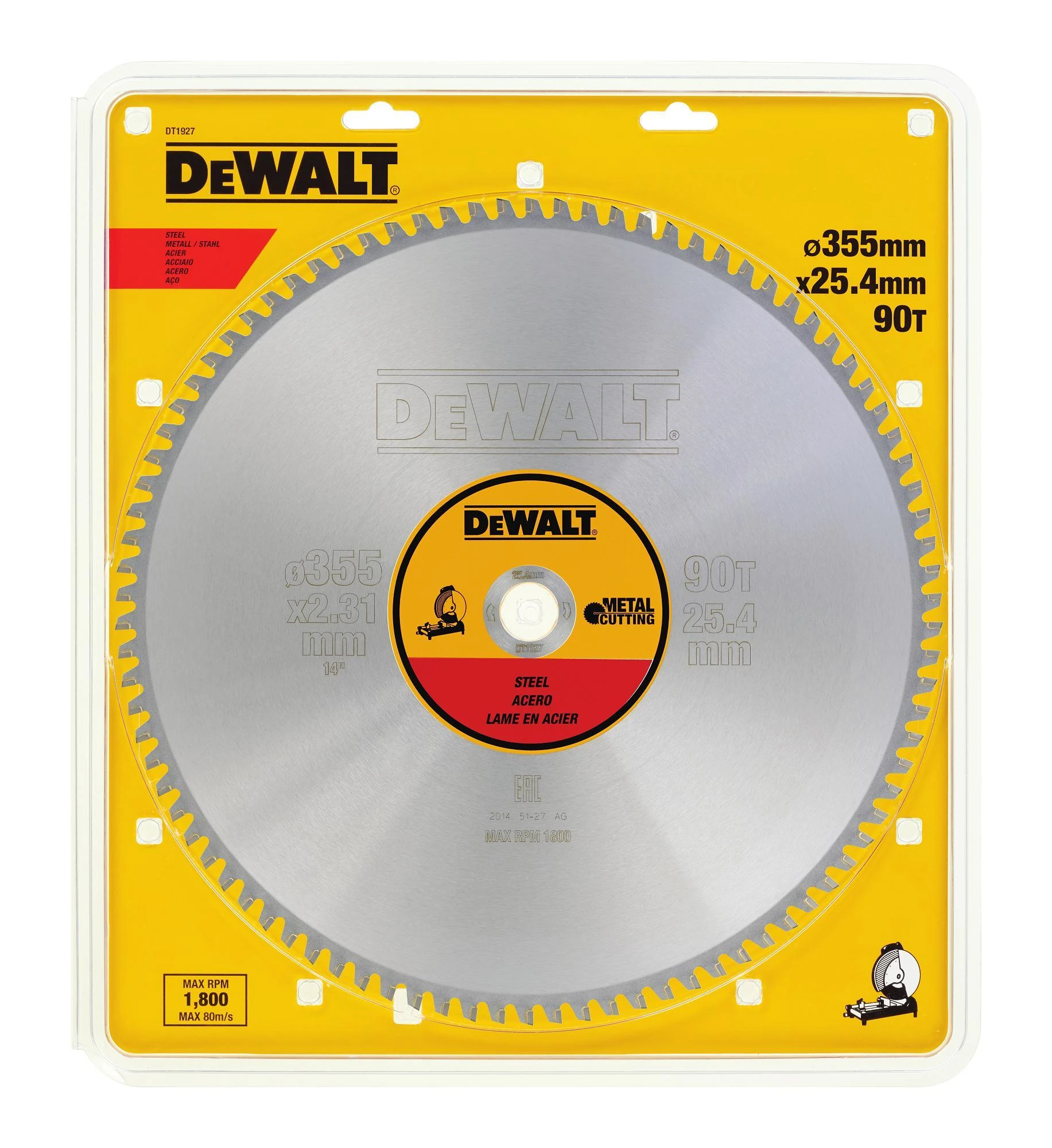 Pjovimo diskas metalui DeWalt; 355x2,31x25,4 mm; Z90; 1,5°