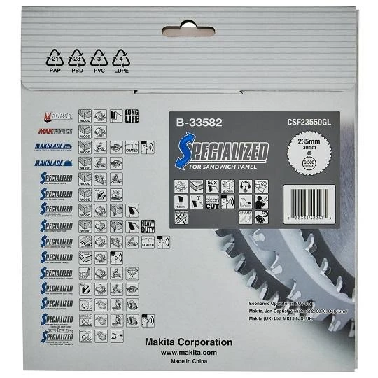 Makita B-33582 T.C.T. pjūklas 235X2.2X30mm 0° T50 SPECIALIZED daugiasluoknėms plokštėms