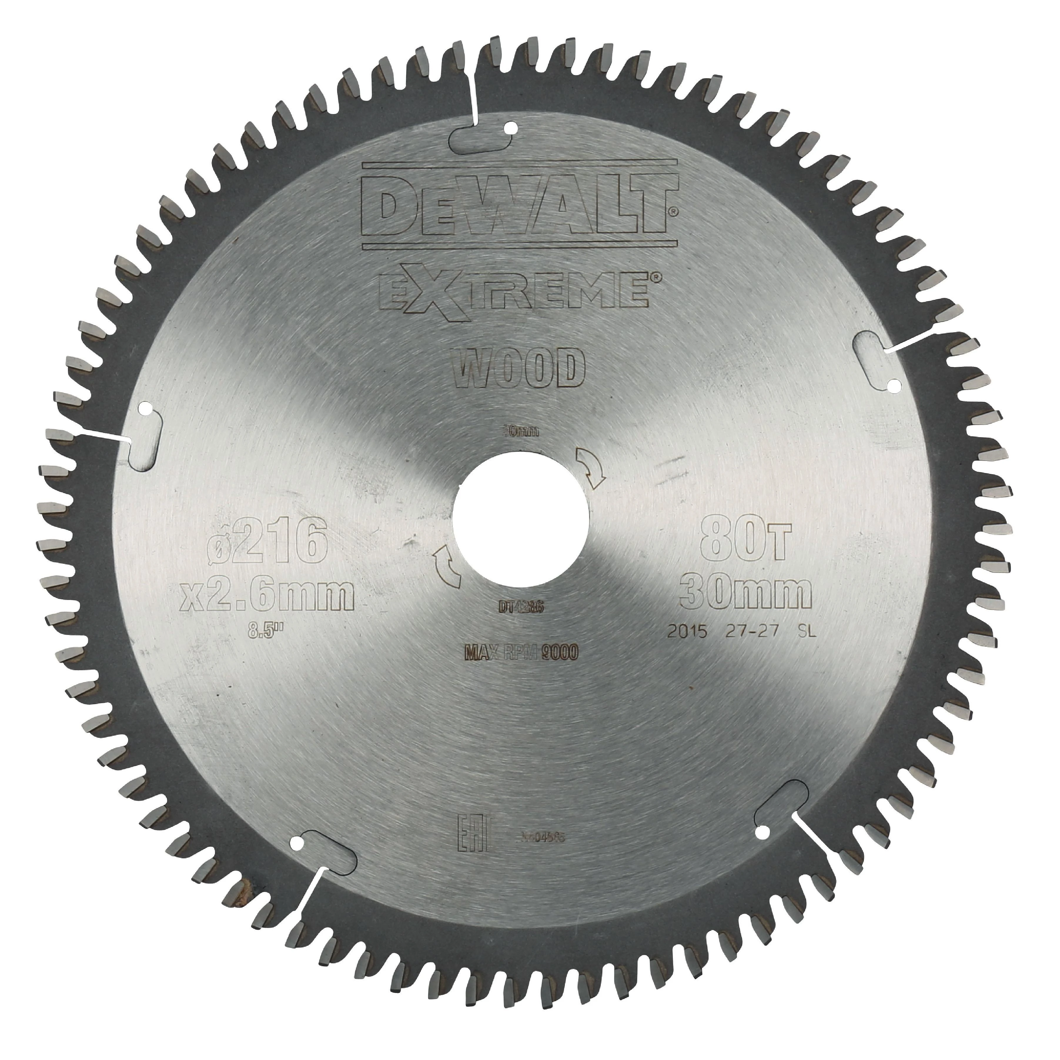 Pjovimo diskas medienai DeWalt; 216x2,6x30,0 mm; Z80; -5°