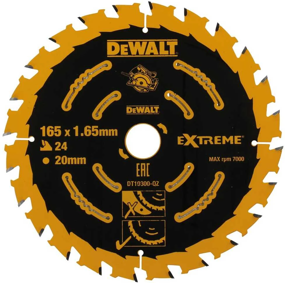 Pjovimo diskas DeWalt; 165x1,65x20,0 mm; Z24; 18°