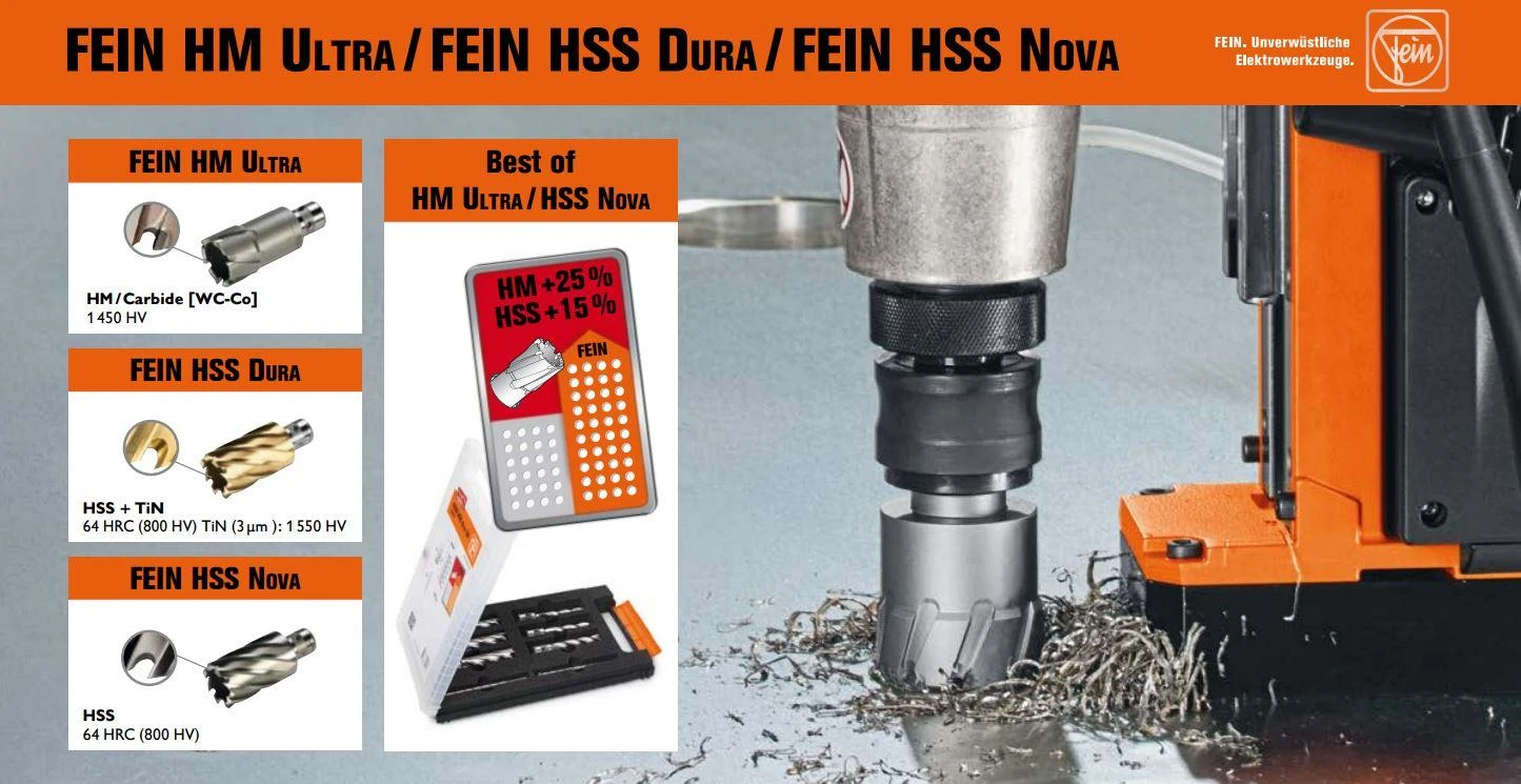 HM Ultra trefininis grąžtas metalui, skersmuo 22 mm, Fein [63127096018] QuickIN tvirtinimas