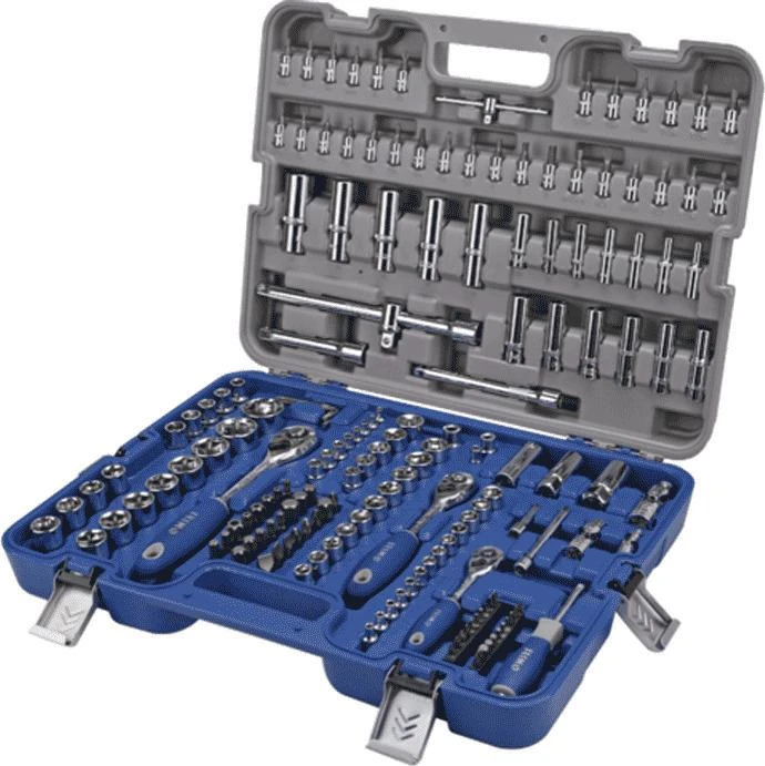 Galvučių (4-32mm trumpų ir 4-22mm ilgų) priedų ir terkšlių rinkinys 1/4", 3/8" ir 1/2" 172 vnt. Irimo