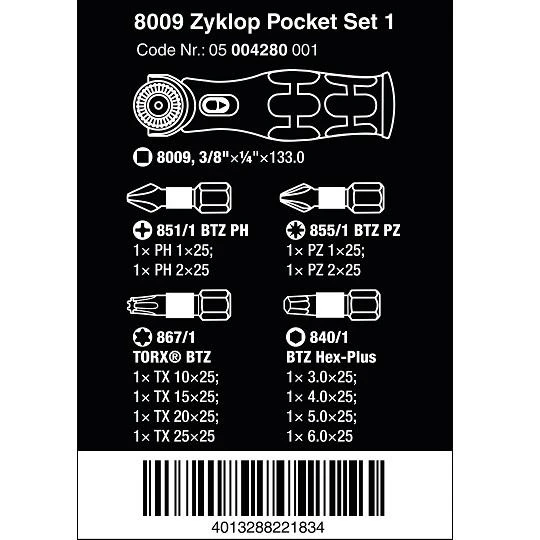 Grąžtas Antgalių rinkinys Wera 8009 Zyklop, 13vnt PH,PZ,TORX,HEX
